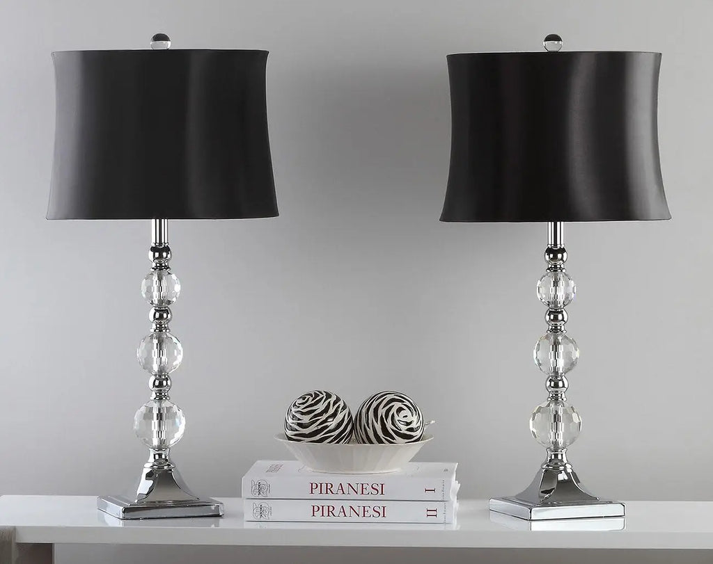 Modern Crystal Ball Table Lamp Set of 2 with Black Shade, LED Bulbs Included for Bedroom Living Room
