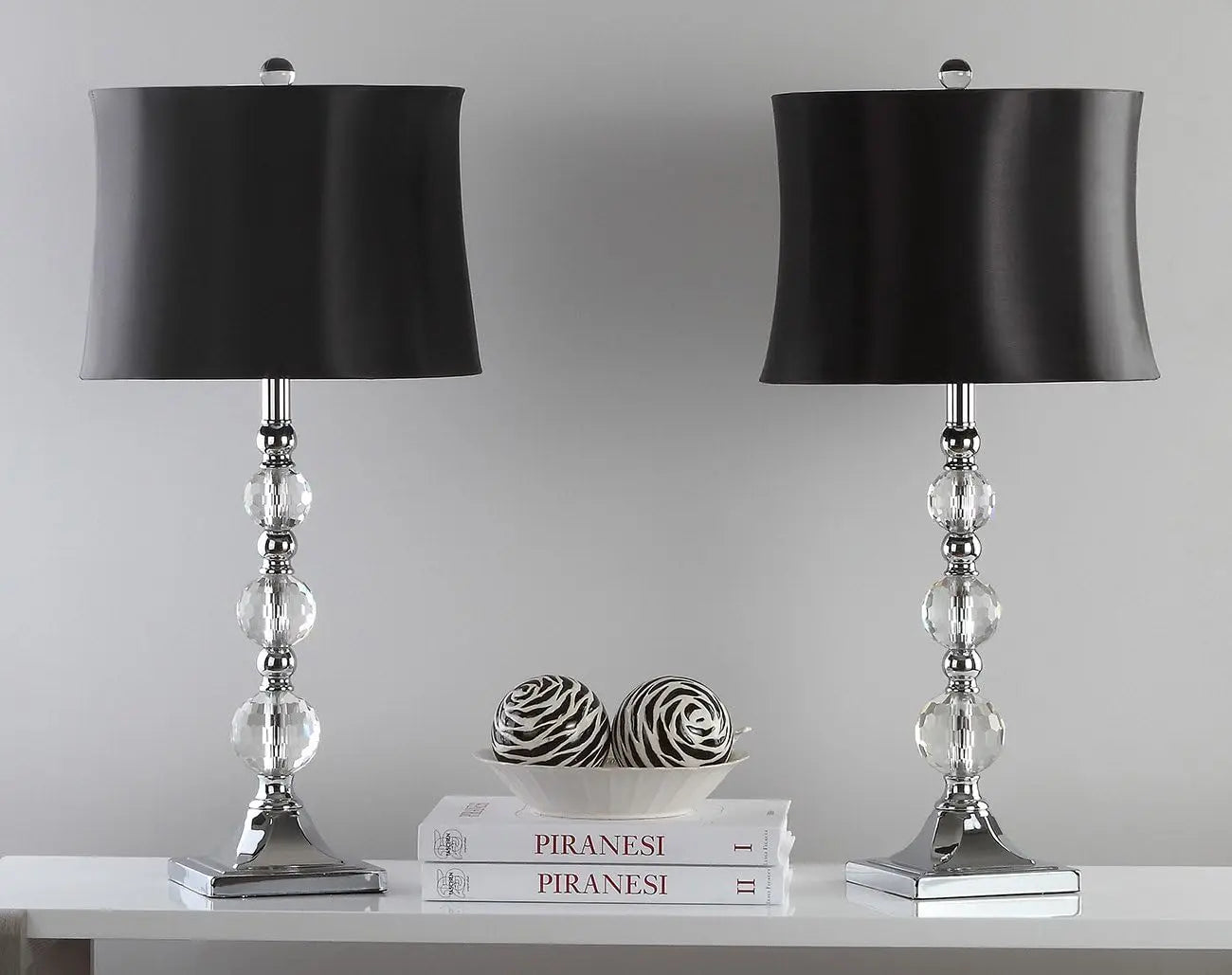 Modern Crystal Ball Table Lamp Set of 2 with Black Shade, LED Bulbs Included for Bedroom Living Room