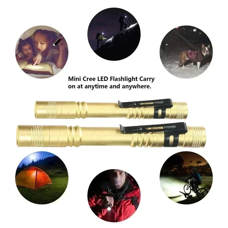Portable Mini LED Pen Flashlight with Pen Clip Handheld Ultra Pocket Torch Use AAA Battery for Outdoor Camping Emergency Lamp
