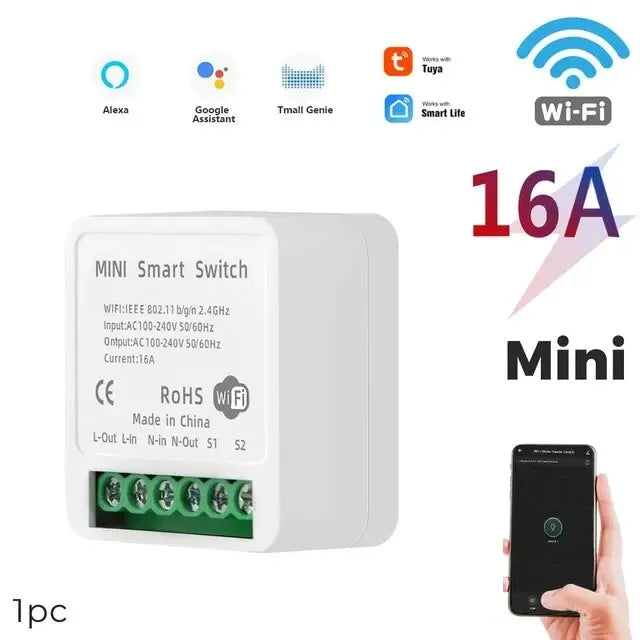16A WiFi Smart Switch 2-Way DIY Light Switch Module Voice Control Tuya Smart Life Alexa Google Home for Smart Home Automation