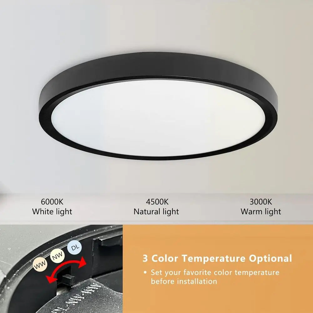 12 Inch LED Ceiling Light, 24W, 2520LM, 3000K/4000K/6000K CCT Selectable, Slim Profile Fixture for Hallway, Bedroom, Kitchen