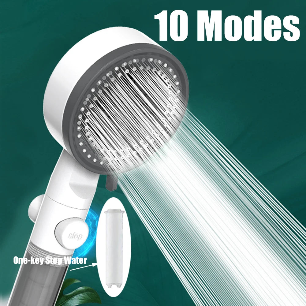 10 Spray High-Pressure Water Saving Filtered Shower Head Handheld Showerhead Fall Resistance Black White Bathroom Shower Nozzle