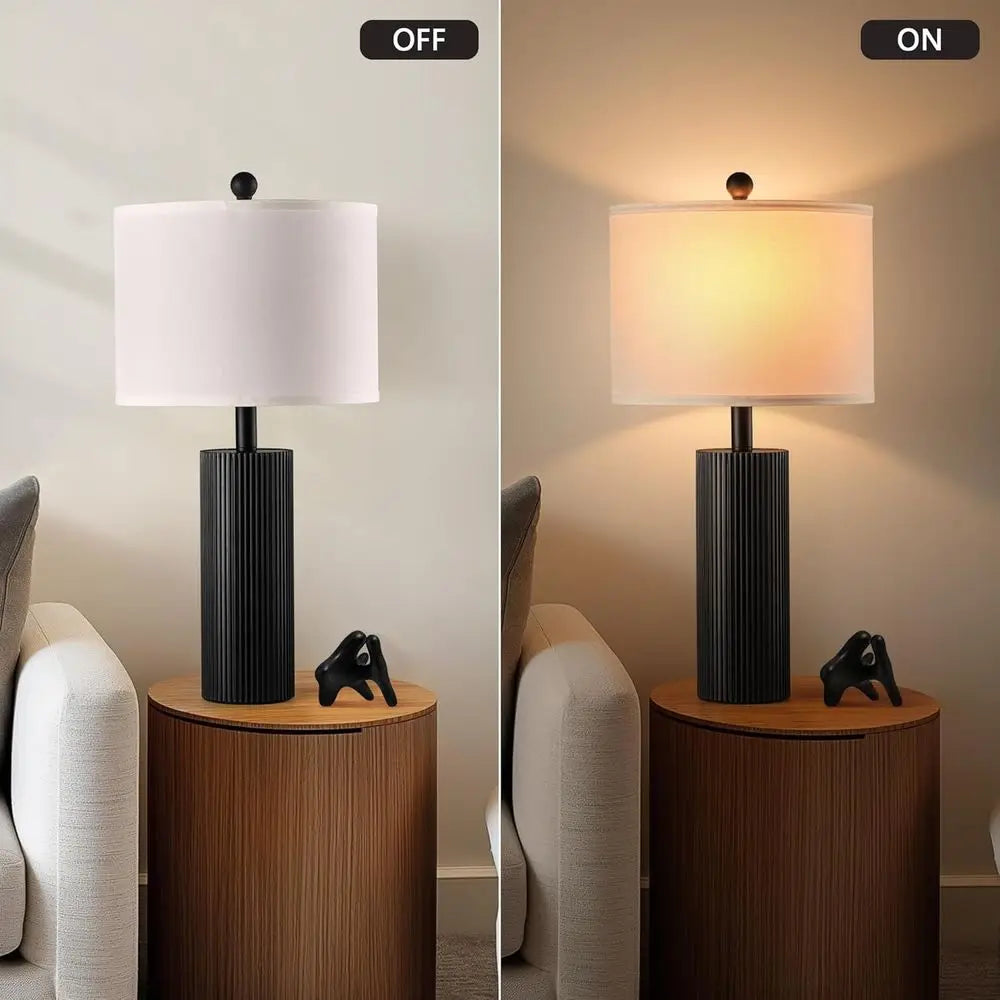 Pair of 24.5 Modern Table Lamps with USB & Charging Ports for Living Room, Stripe Touch Control, 2 Bulbs Included