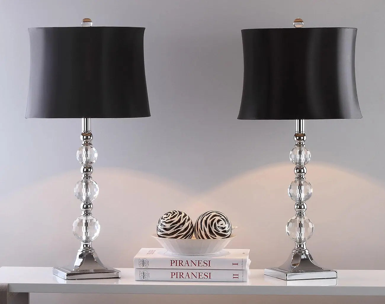 Modern Crystal Ball Table Lamp Set of 2 with Black Shade, LED Bulbs Included for Bedroom Living Room