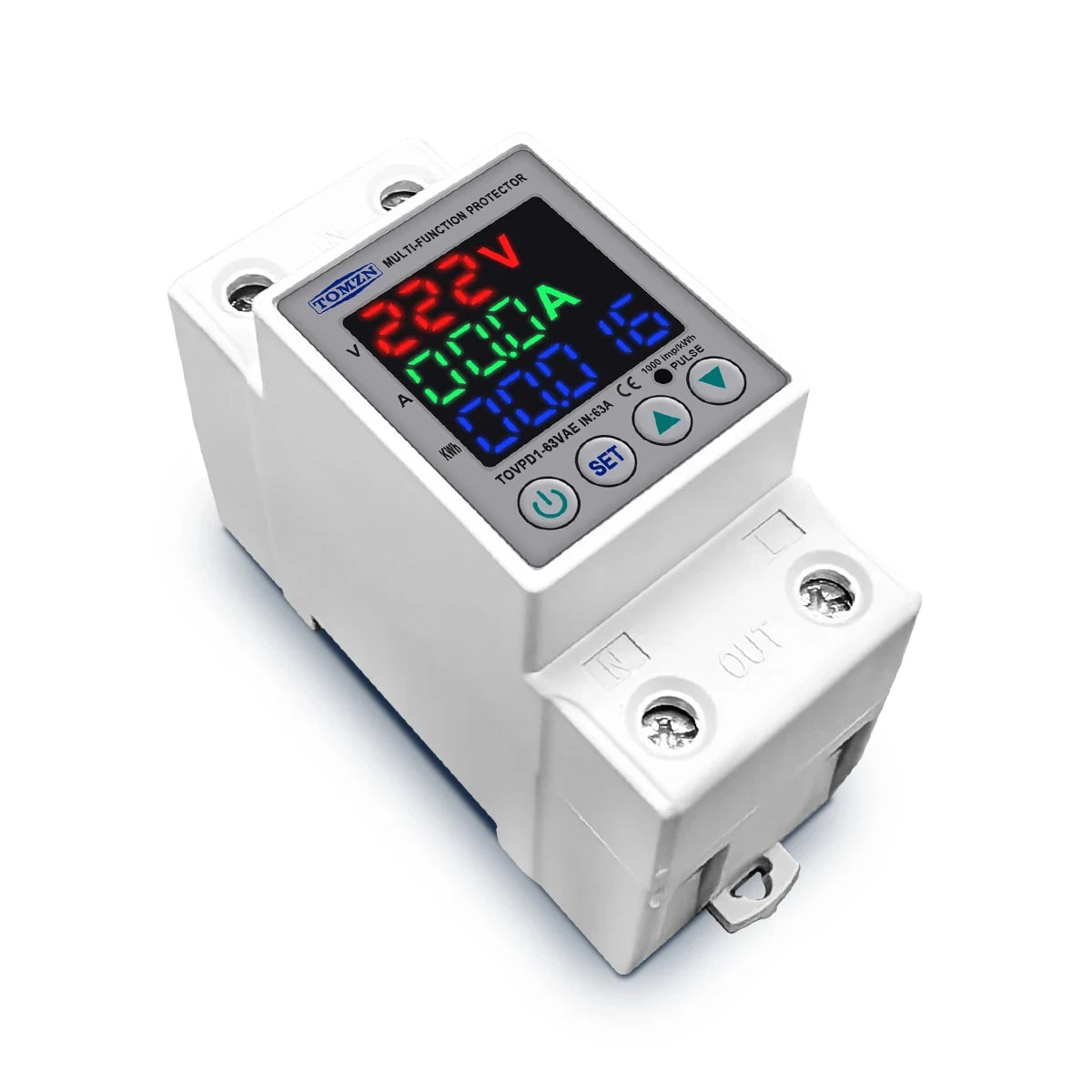 DIN Rail Dual Display Adjustable Over Voltage Current And Under Voltage Protective Device Protector Relay 40A 63A 80A 220V 230V