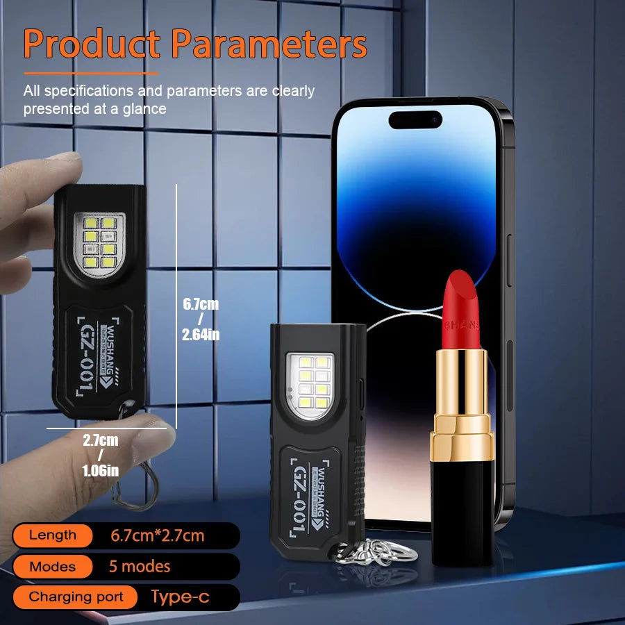 Multifunctional Keychain Flashlight USB Rechargeable Mini Flashlight With COB Work Light Keyring Camping Walking Pocket Lamp