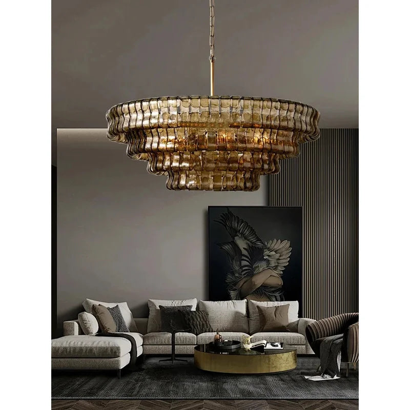 Gray Glass Ceiling Chandeliers 2026 Classic Round Hanging Lamps for Ceiling Home Decoration Lighting Gold Lustres Lamparas
