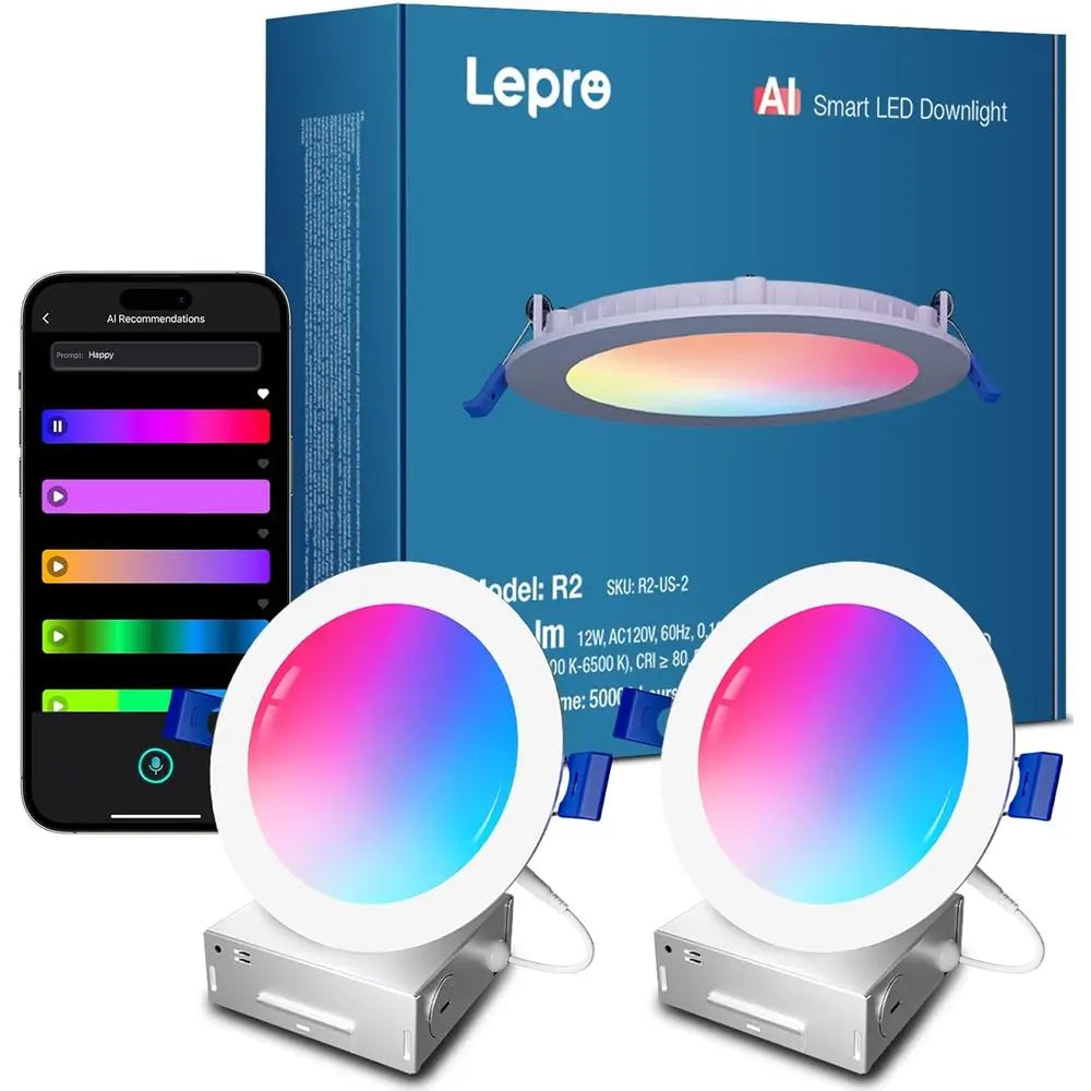 6 inch LED Recessed Light - Personalized AI Lighting Designer, Dimmable Warm Lights Sync with Music, Smart Can Downlights Work w