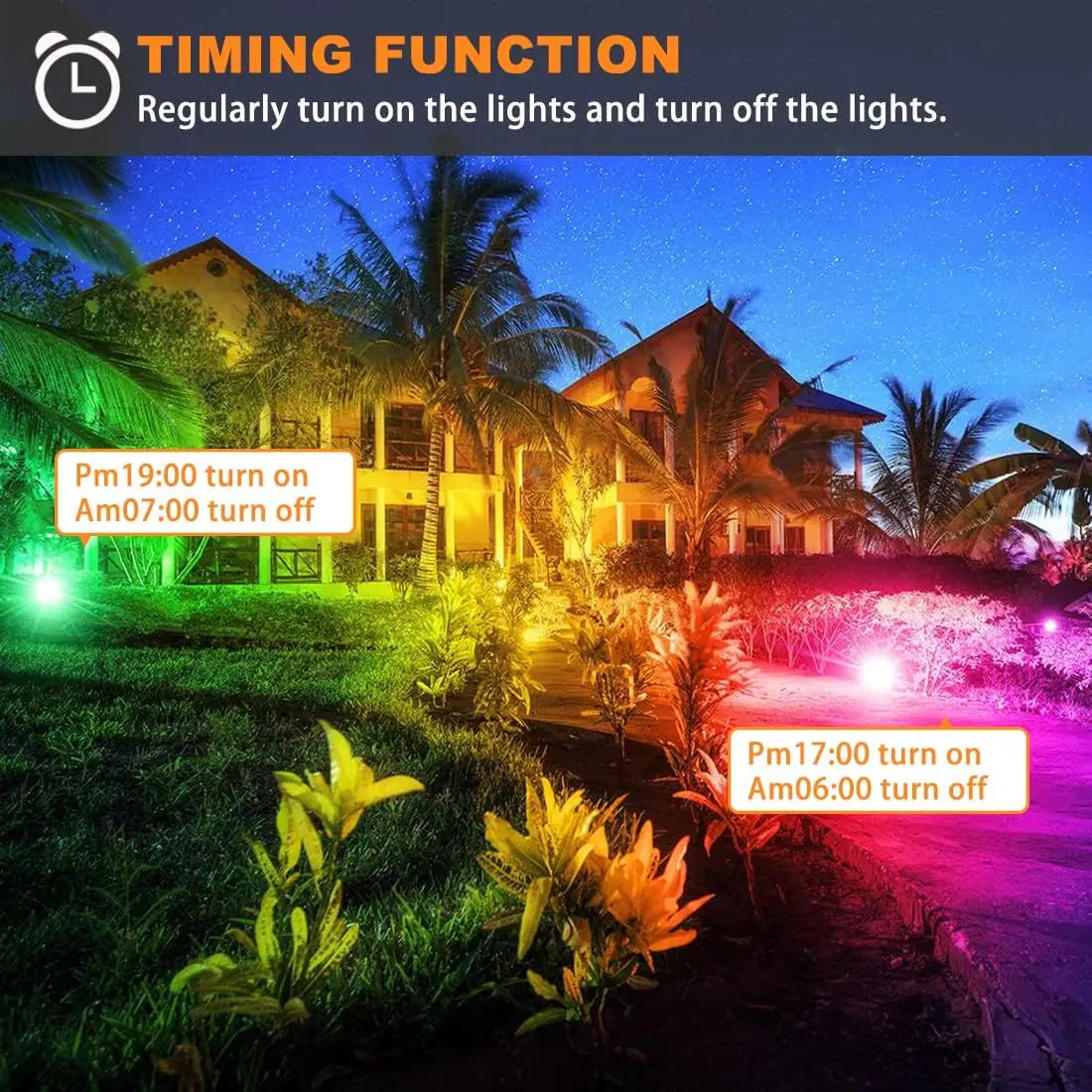 Smart RGB LED Flood Light 800W Equivalent 8000LM with APP Control, IP66 Waterproof, Timing Function (2 Pack)