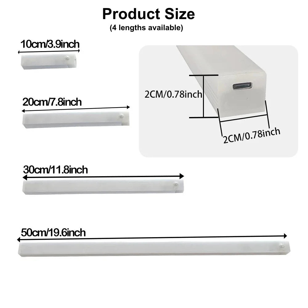 Cabinet Light USB Rechargeable Motion Sensor LED Bar Light Induction Night Light Portable for Kitchen Bedside Wardrobe Closet