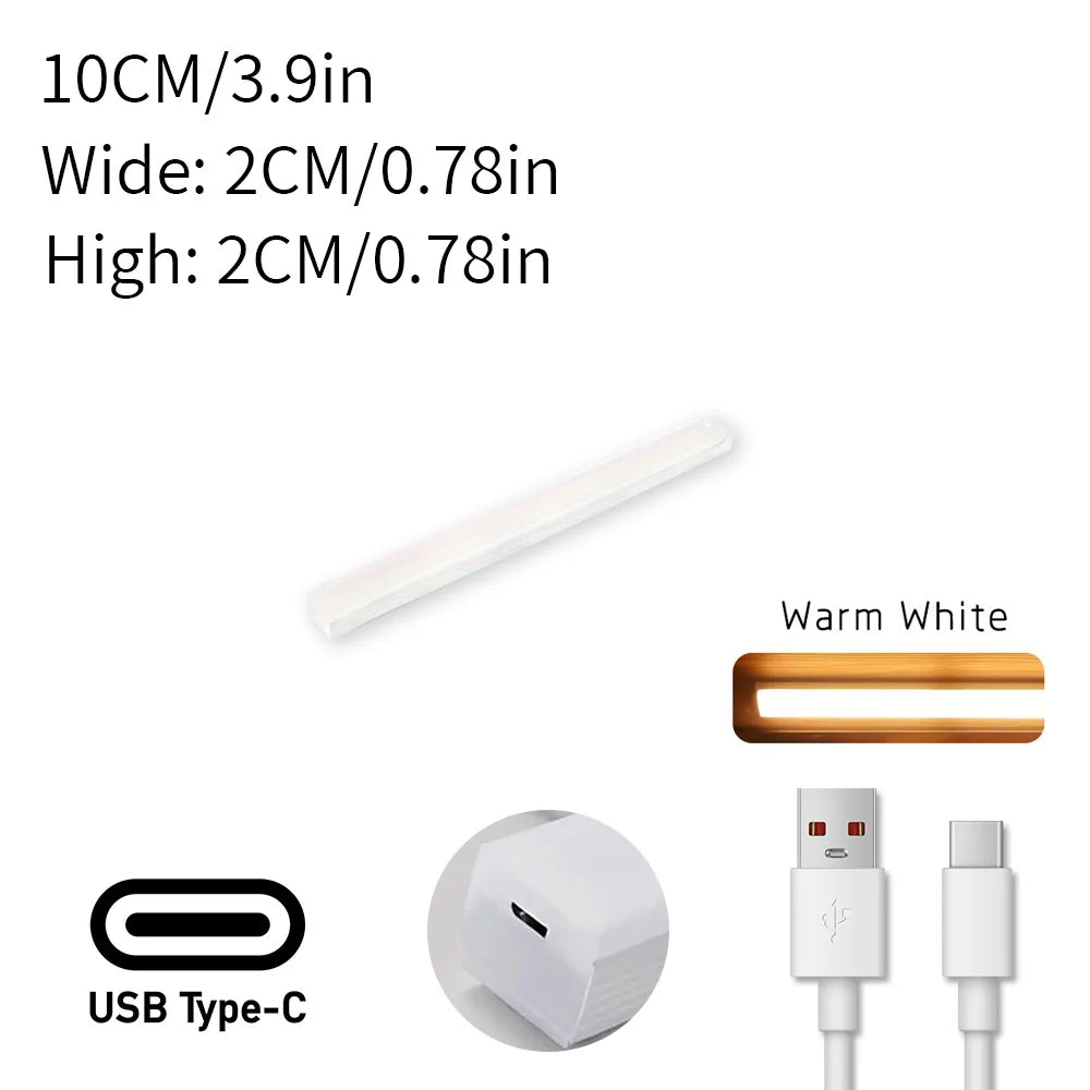 LED Motion Sensor Light Type C Rechargeable Light Wireless LED Night Light Cabinet Wardrobe Lamp Staircase Backlight For Kitchen