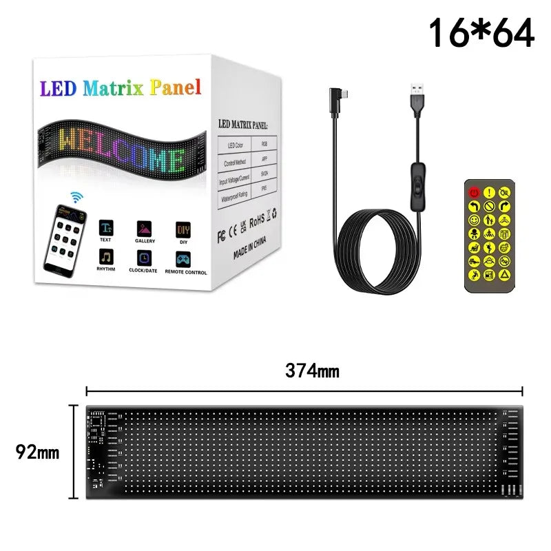 Scrolling Advertising Bluetooth App 5V USB Control LED Car Sign Animation Programmable For Car Show LED Matrix Pixel Panel Light