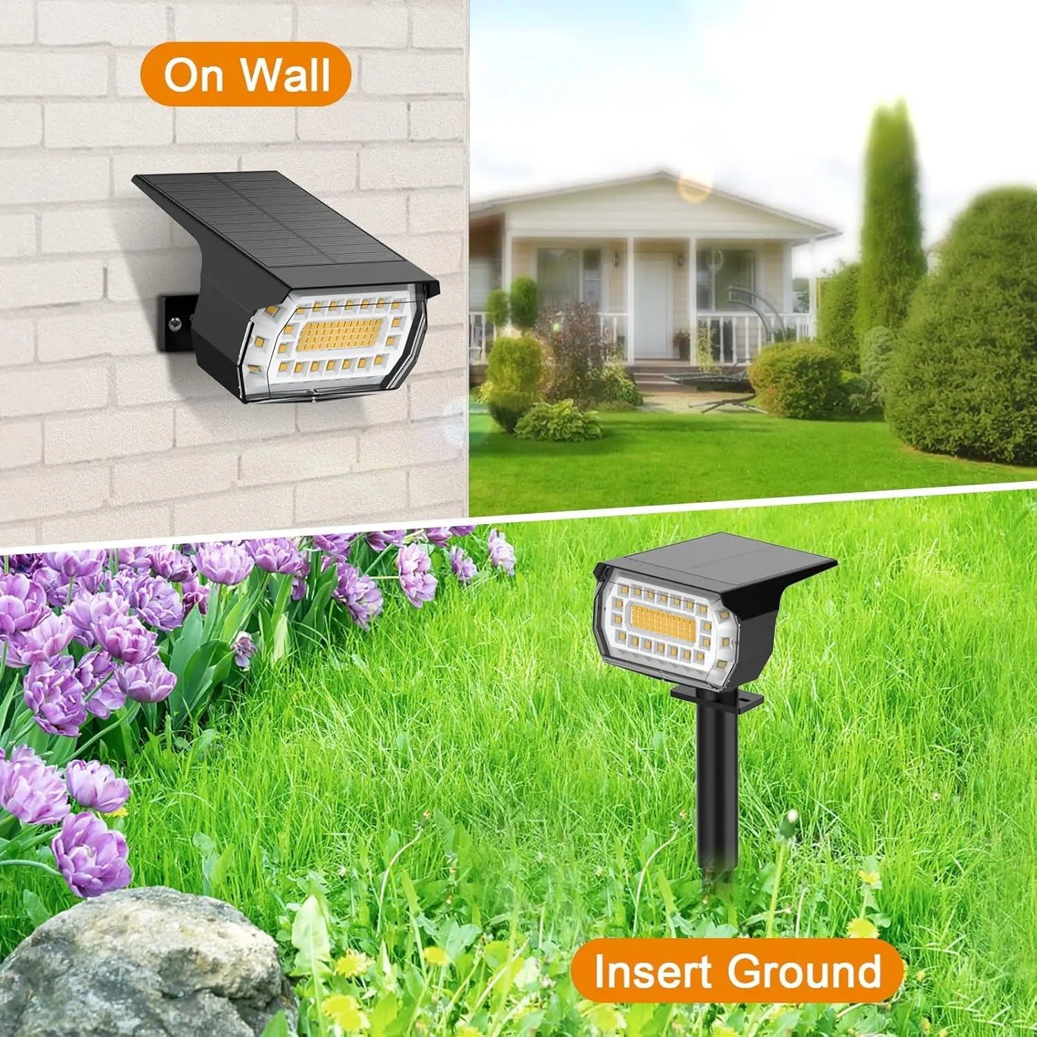 8-Pack Solar Spot Lights, 76 LED 3 Modes IP65 Waterproof Outdoor Landscape Wall Lighting for Garden Pathway Warm White
