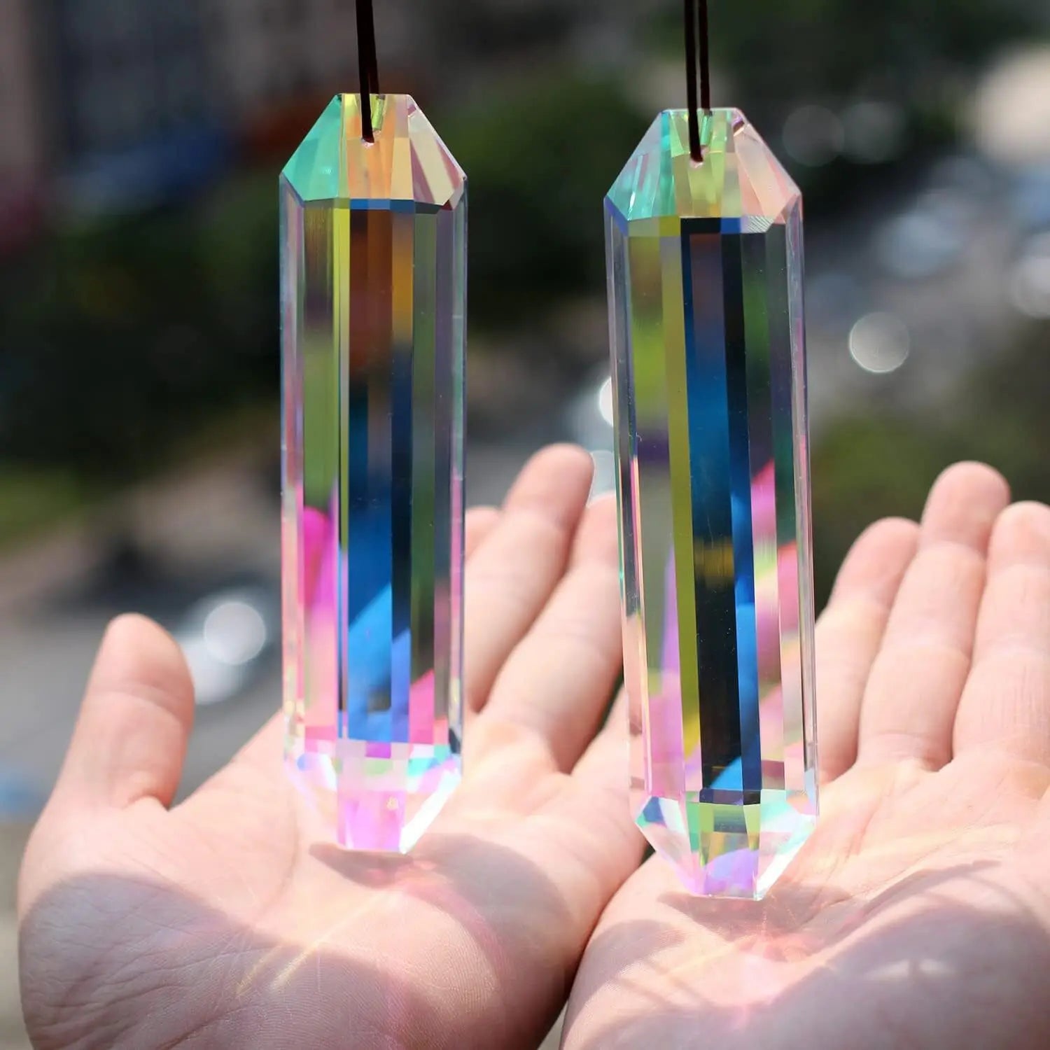 Sun Catcher Crystal Glass Pendant Christmas Decoration Diamond Shape Hair Accessory for Women Holiday Party Gift