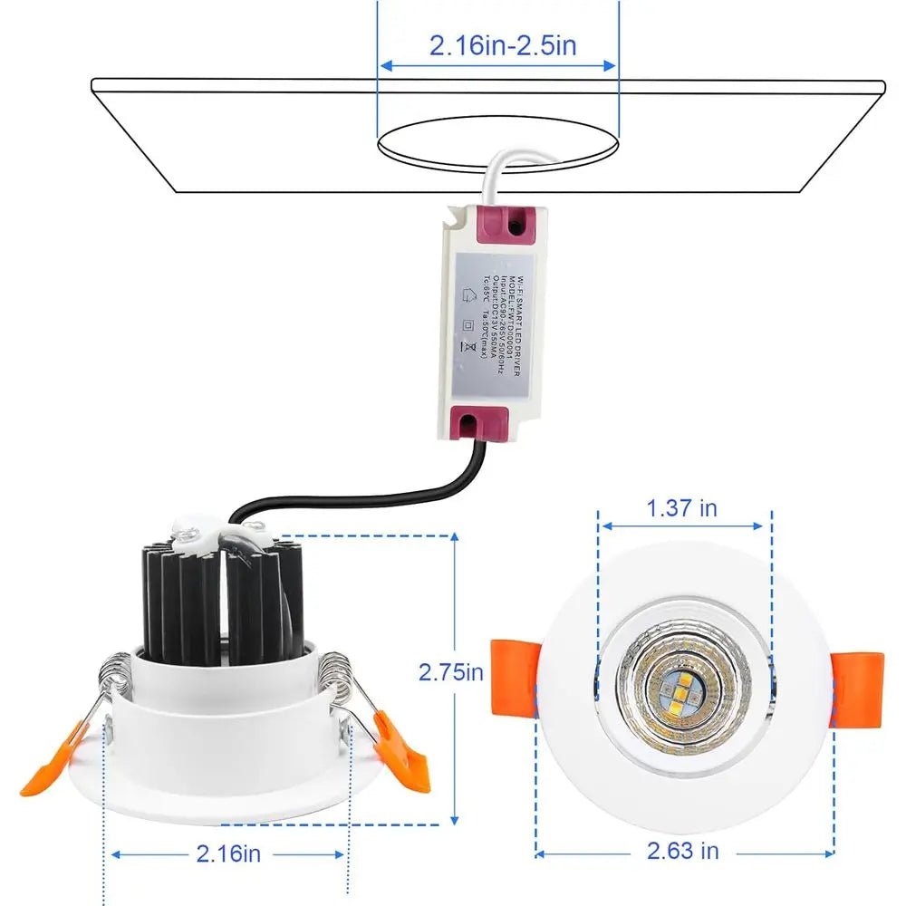 2 Inch Smart LED Recessed Lighting, 5W Dimmable RGB & CCT 2700-6500K, 110V Compatible with Alexa and Home, with LED Driver