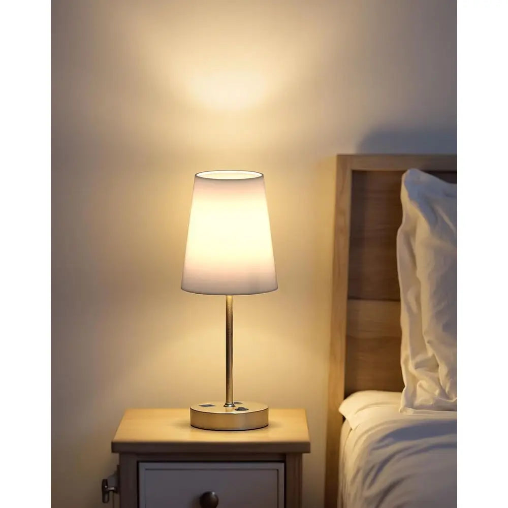 3-Way Dimmable Table Lamp with AC Outlet & USB C Charging Ports, Ideal for Bedroom, Living Room, Desk, and Home Office