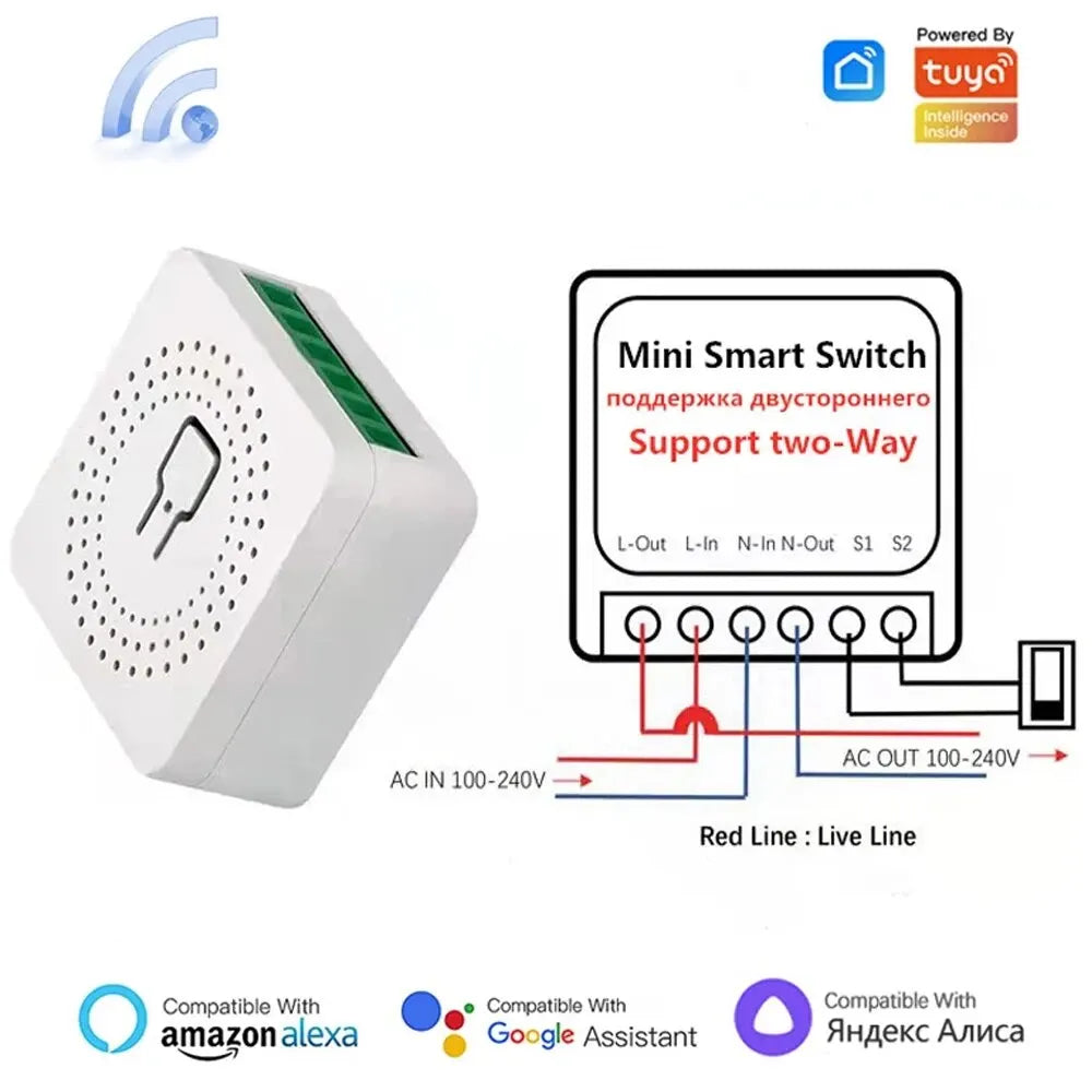 16A WiFi Smart Switch 2-Way DIY Light Switch Module Voice Control Tuya Smart Life Alexa Google Home for Smart Home Automation