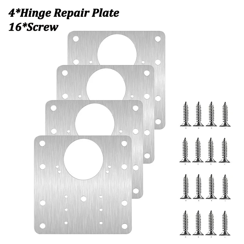 4/10 Cabinet Hinge Repair Plate Kit Kitchen Cabinet Door Hinge Installation Plate with Hole Flat Fixing Bracket Household Tools