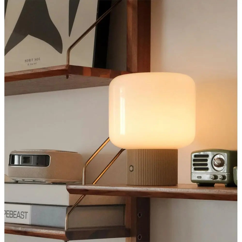 MAGCHARM HMushroom Lamp, 5W Cute CordlRechargeable Table Lamp with Glass Shade, 3 Color Temps LED Dimmable Ambient Lighting, Sma