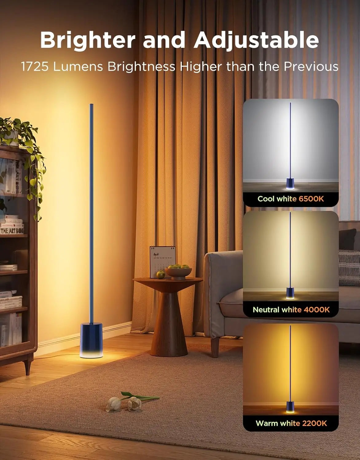 Smart RGBIC Floor Lamp with Voice Control, Music Sync, and Scene Modes for Living Room or Bedroom