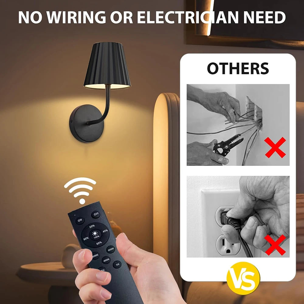 Battery Operated Wall Sconces, Wireless Wall Sconces Dimmable Bulb and Remote, LED Rechargeable Wall Sconce for Bedroom Living