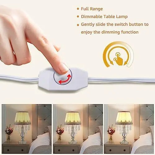 Modern Crystal Table Lamp Set of 2 with Dimmable Light for Bedroom Living Room Elegant Design