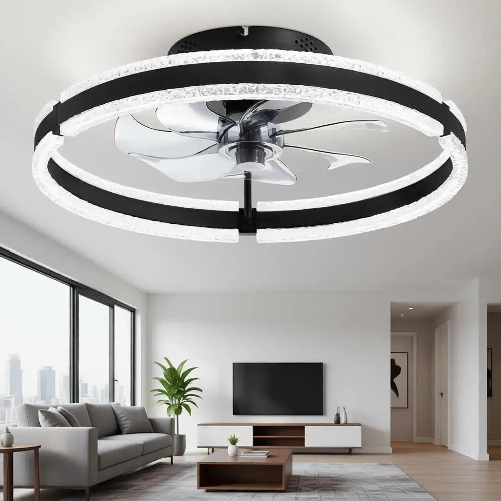 20'' Low Profile Ceiling Fan with Light, 3000-6000K Dimmable, 6 Wind Speeds - Black