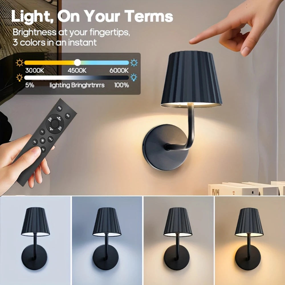 Battery Operated Wall Sconces, Wireless Wall Sconces Dimmable Bulb and Remote, LED Rechargeable Wall Sconce for Bedroom Living