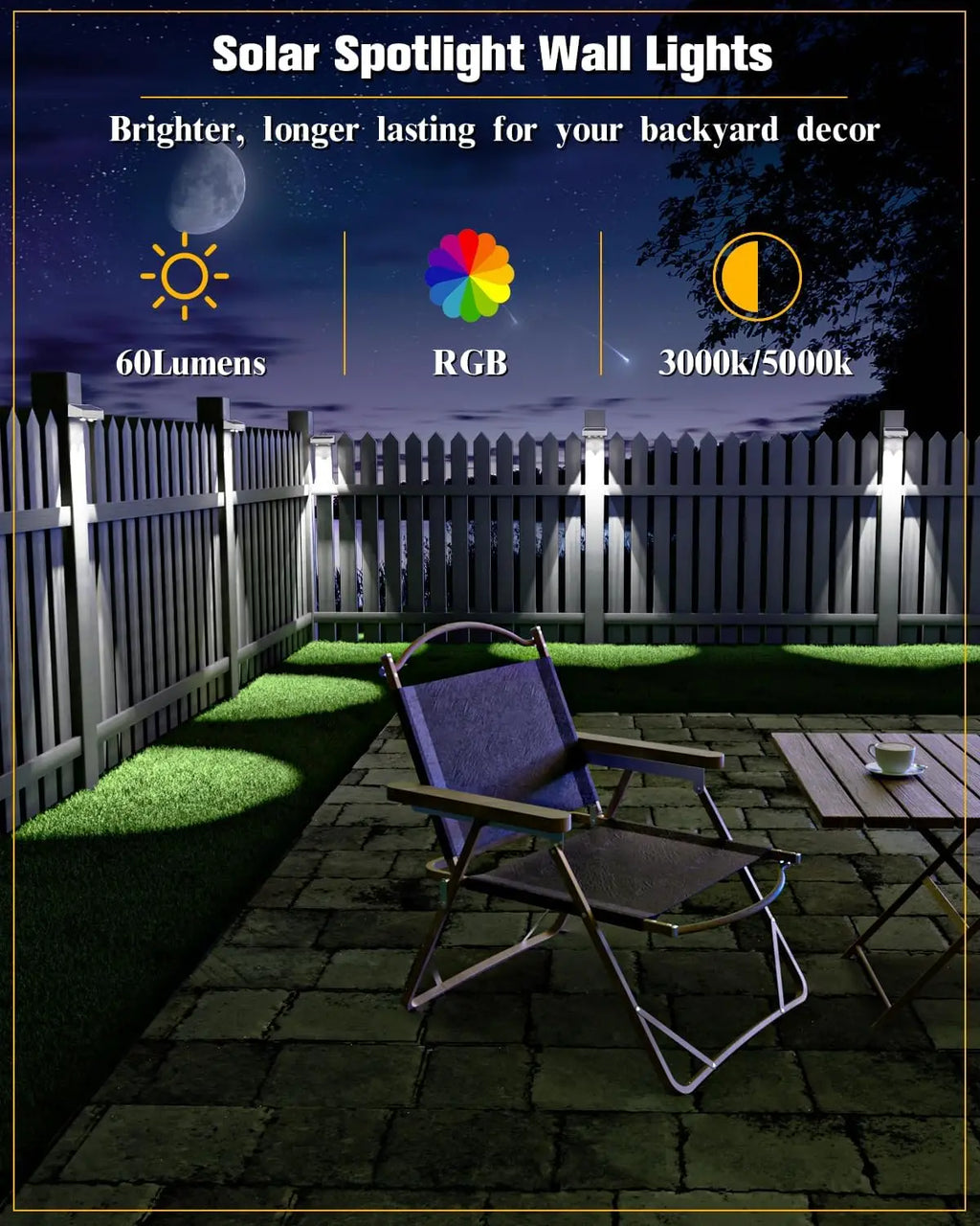 12 Pack Solar Fence Lights, 50 Lumens RGB LED Outdoor Waterproof with Auto On/Off for Patio Backyard Deck