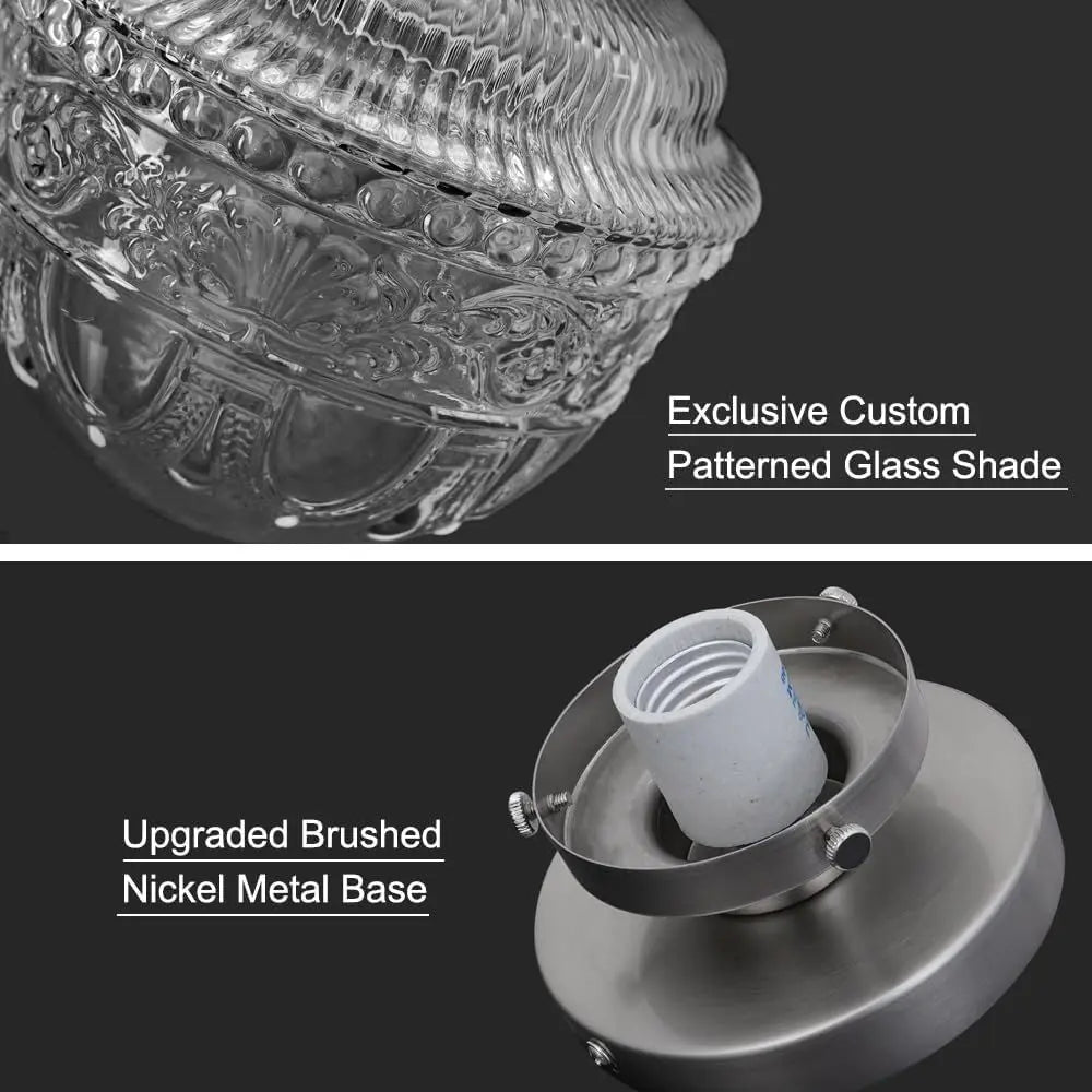 Brushed Nickel Semi Flush Mount Ceiling Light, Small Blowing Clear Glass Shade Fixtures for Bedroom, Closet, Bathroom, Hallway,