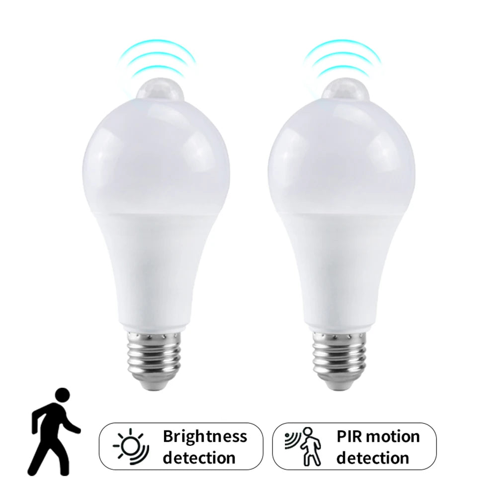 Microwave Radar Detection LED Light Bulb 220V E27 12W Radar Motion Induction Lamp Built-in Radar/Light Sensors For Home Stairs