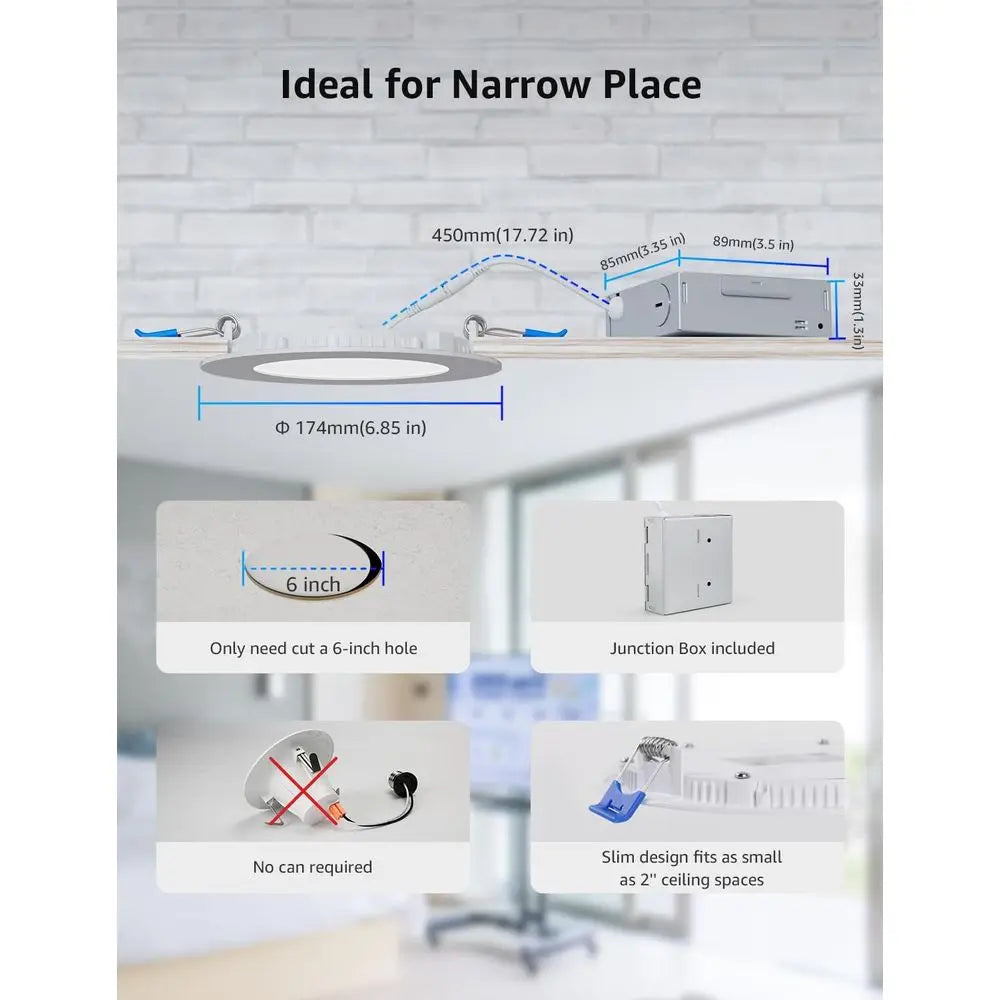 6 inch LED Recessed Light - Personalized AI Lighting Designer, Dimmable Warm Lights Sync with Music, Smart Can Downlights Work w