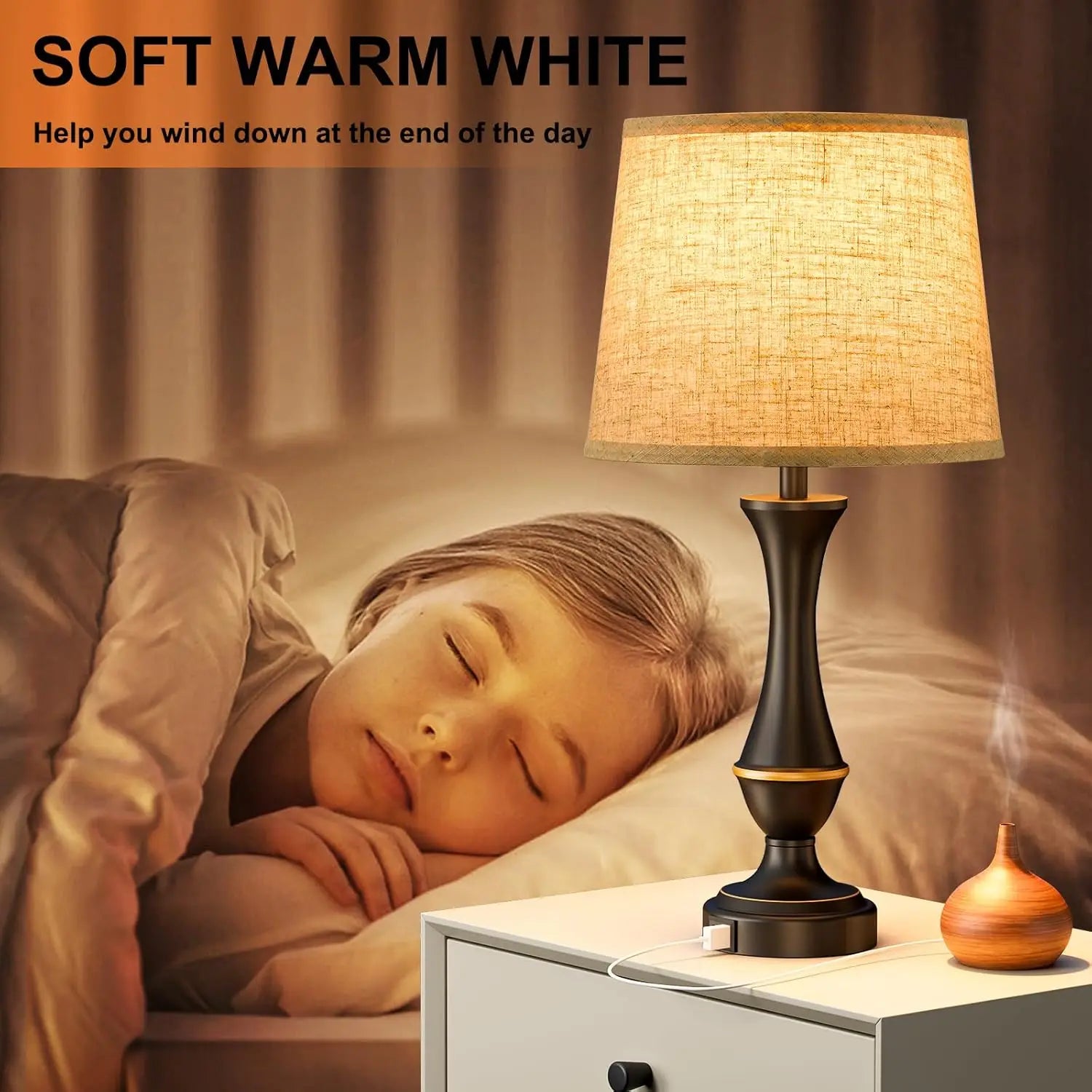 Touch Control Dimmable Bedside Lamps Set of 2 with USB C+A Ports, LED Bulbs Included for Bedroom Living Room