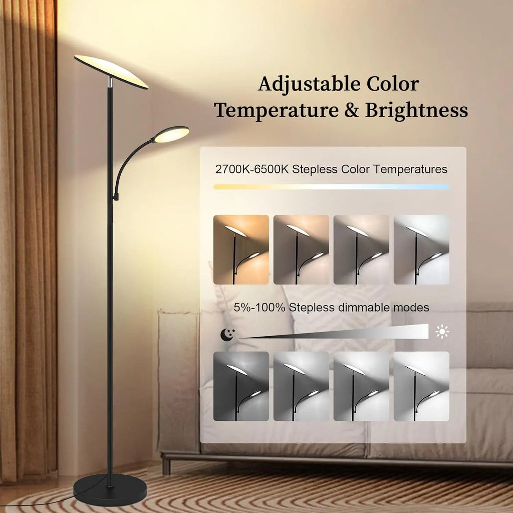 2025 Upgraded 42W 4500LM LED Floor Lamp with Rotatable Reading Light, Touch Remote Control & Memory Function