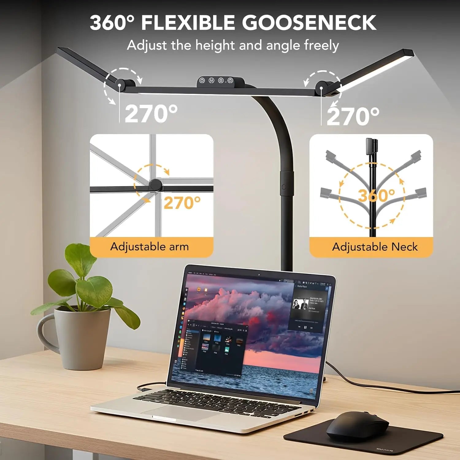 Adjustable LED Desk Lamp with Dimmable Light, 28.2" Gooseneck for Home Office Reading Study