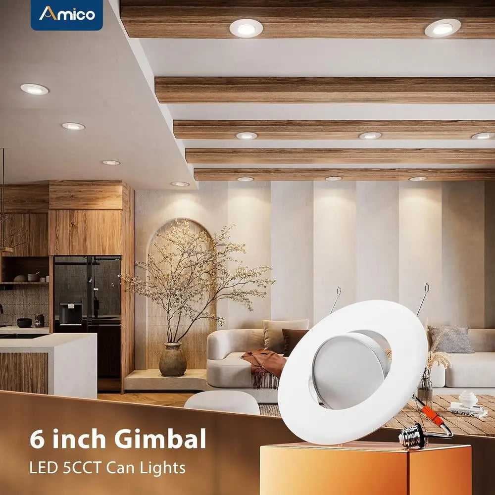 6 Pack 6 Inch Retro Eyeball Gimbal Lights, Adjustable Directional 5CCT LED Recessed Lights, Dimmable, 2700K/3000K/3500K/4000K/50