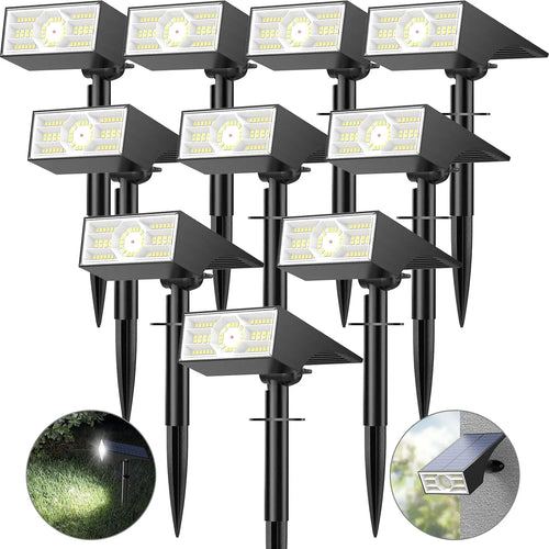 10 Pack Solar Spot Lights Outdoor, 56 LED Waterproof IP68, 4 Modes Auto On/Off Landscape Flood Lights Cool White