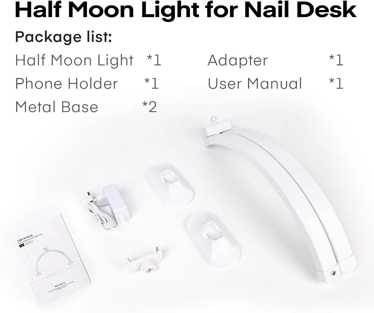 Half Moon Light U-Shaped Nail Art Home Beauty Lamp Beauty Salon Desktop Nail Care Simple Led Work Desk Lamp 36W 24inch Light