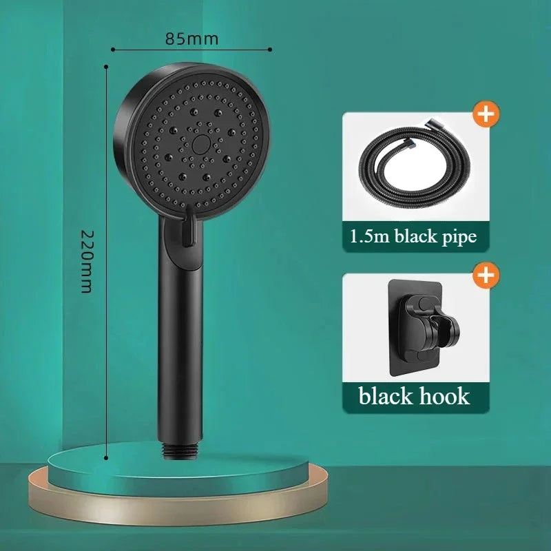 Black 5 Modes Shower Head Adjustable High Pressure Water Saving Shower Head Water Massage Shower Head Bathroom Accessories