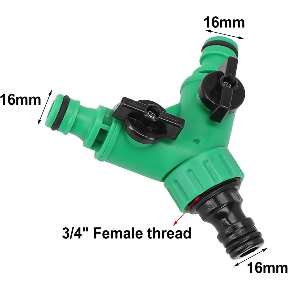 Garden Water Splitter Y Connector 2-Way Valve with Switch - Quick Plastic Adapter for Faucet Irrigation Flower Landscaping