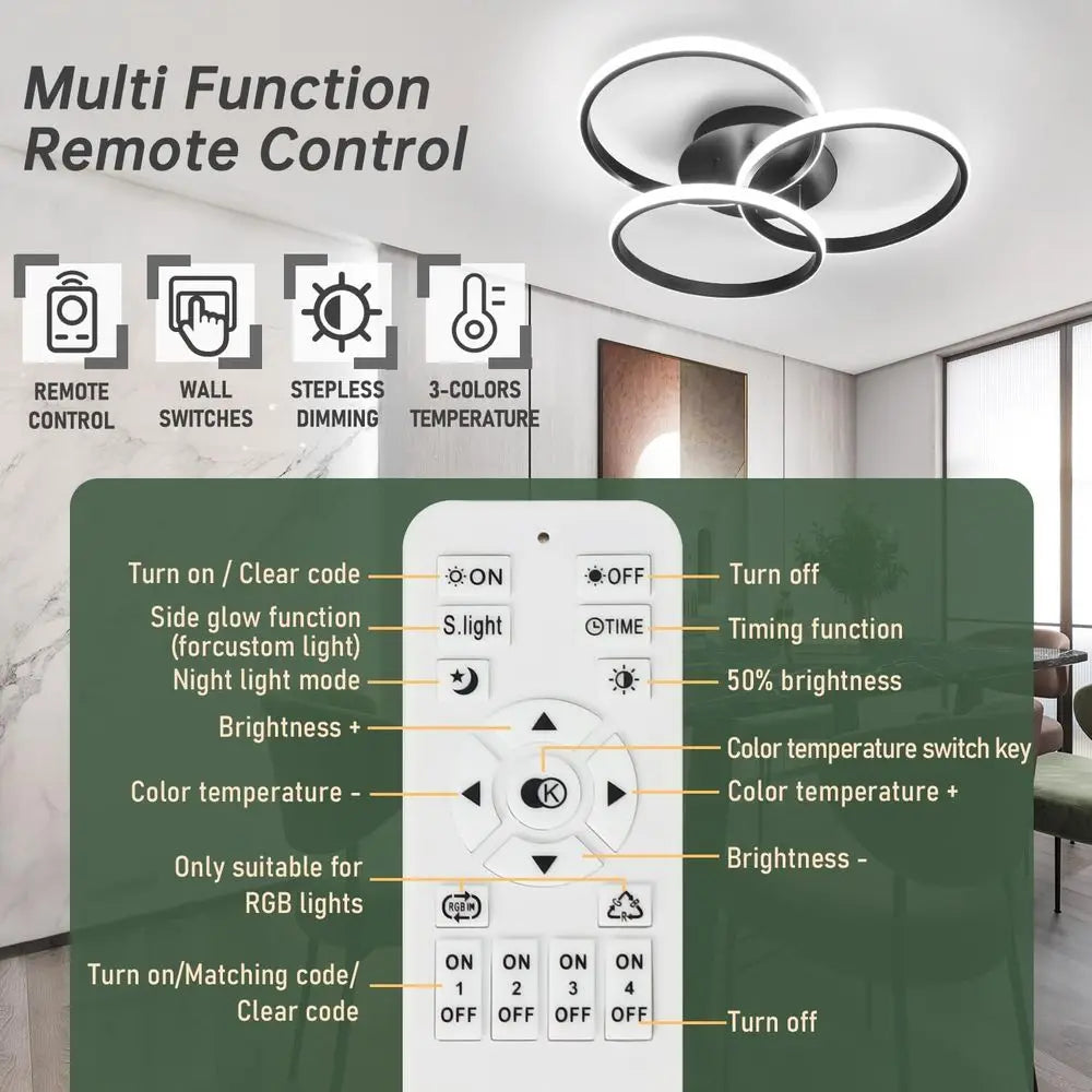 Dimmable LED Ceiling Light Fixtures with Remote Control, Suitable for Bedroom, Living Room, Dining Room, Kitchen (3000K-6500K)