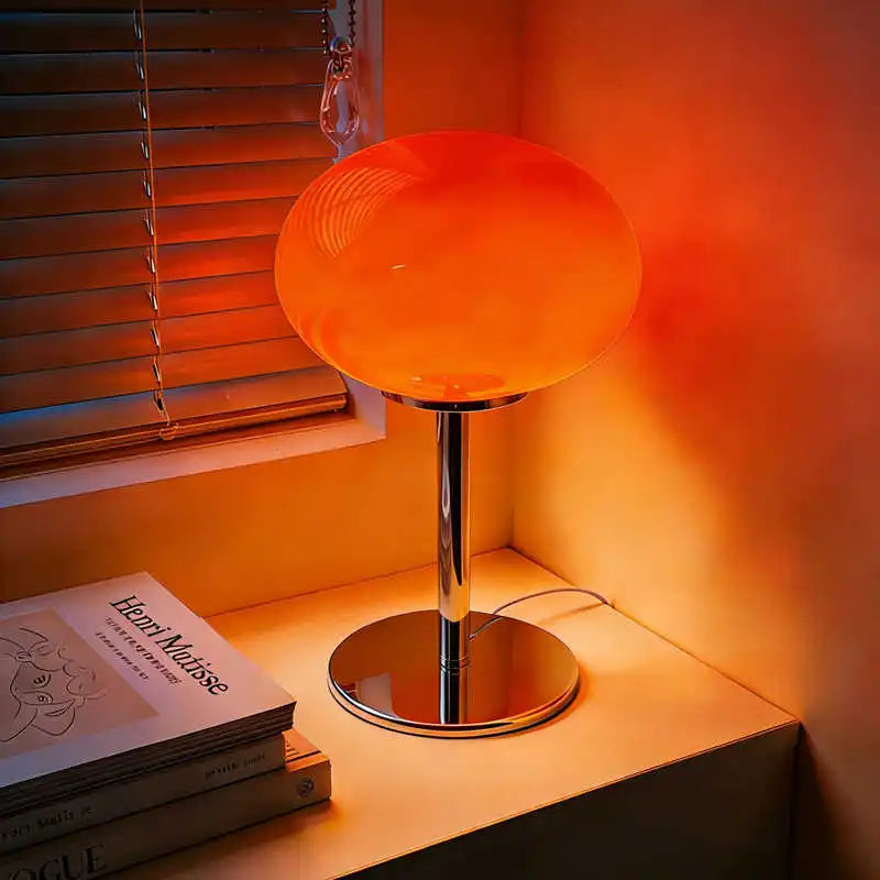 Mid-Century Vintage Bauhaus Mushroom Glass Table Lamp - Eye-Caring Warm Decorative Lamp for Living Room Bedroom Bedside