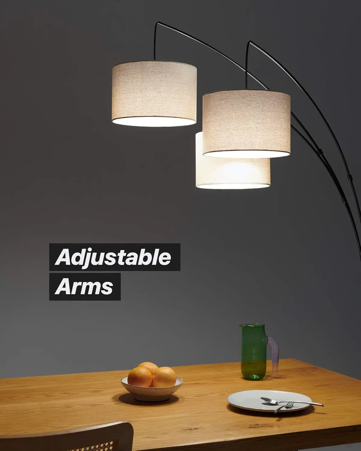 Modern Arc Floor Lamp with 3 Adjustable LED Lights for Living Room Bedroom - Black