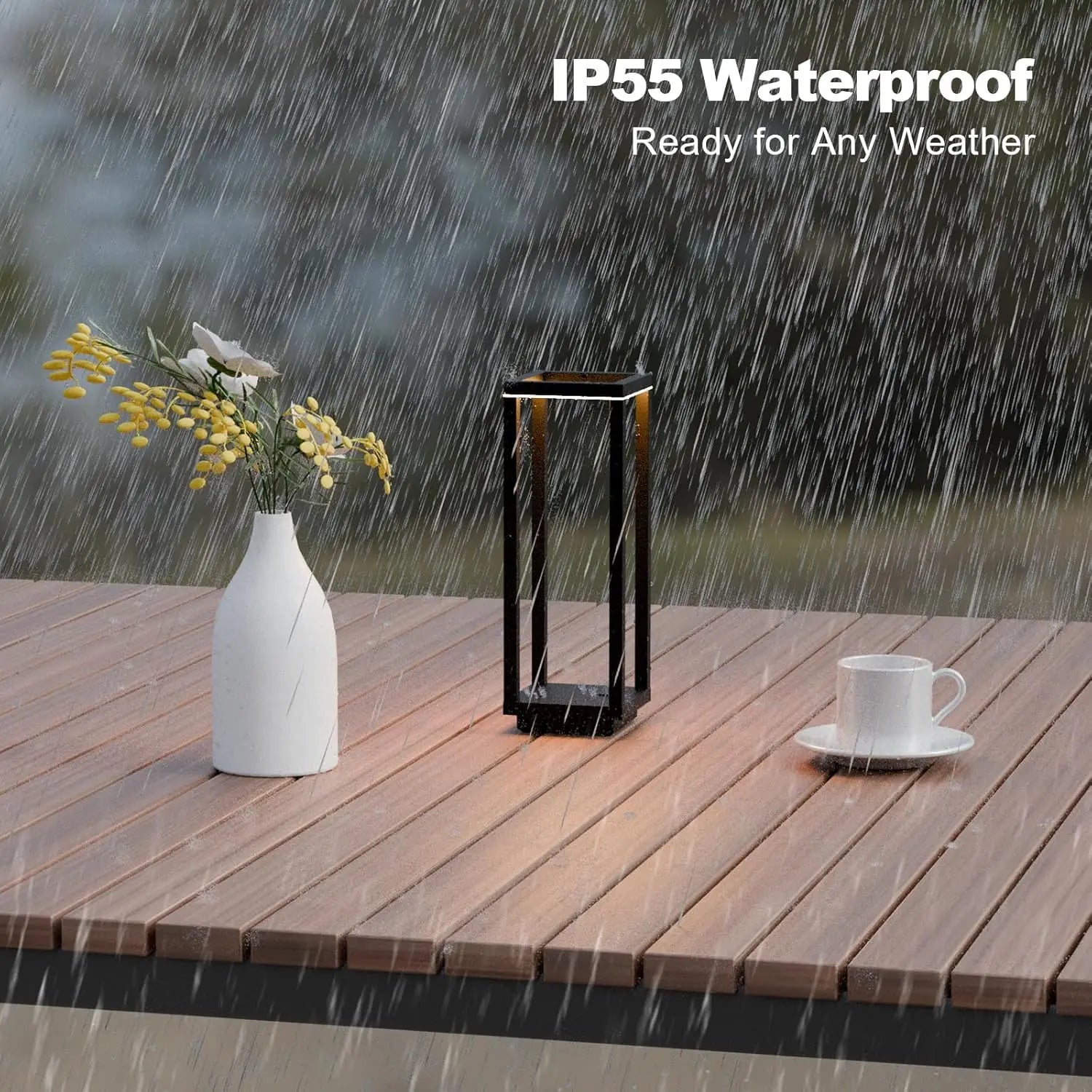 Rechargeable Cordless Table Lamp, IP55 Waterproof, 60h Runtime, 3 Color Stepless Dimming for Indoor/Outdoor Use