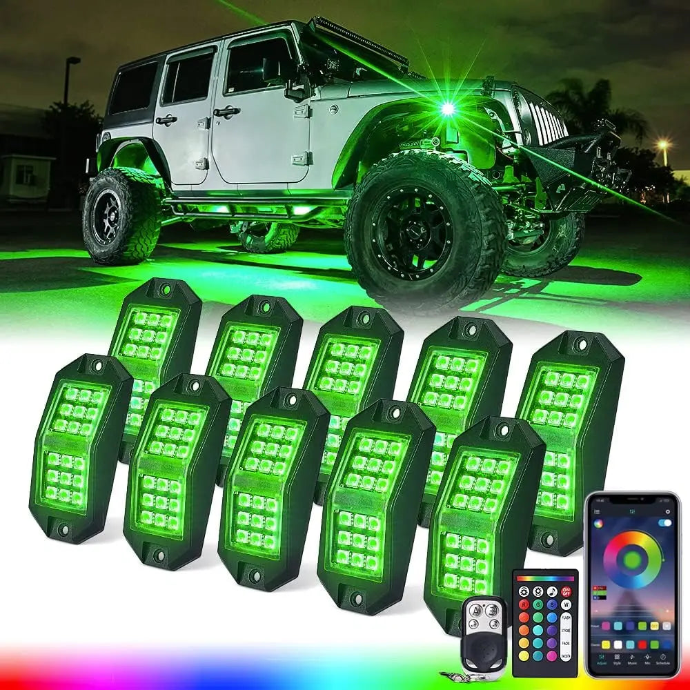 10-Pod RGB LED Rock Lights Kit with Bluetooth, Wireless Remote for Off-Road Vehicles