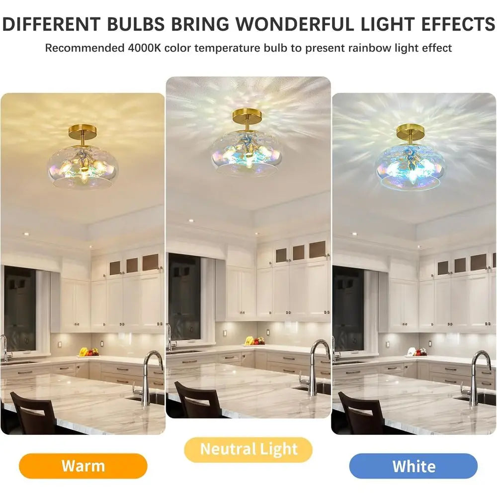 12 Inch Rainbow Hammered Glass Ceiling Light Fixtures for Hallway, Bedroom, Entryway, Kitchen