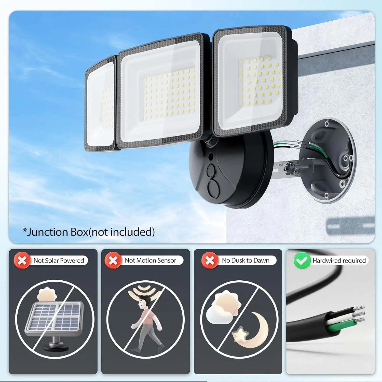 130W LED Flood Light, 13000LM Outdoor Security Lighting with IP65 Waterproof, Adjustable Heads for Garage and Yard