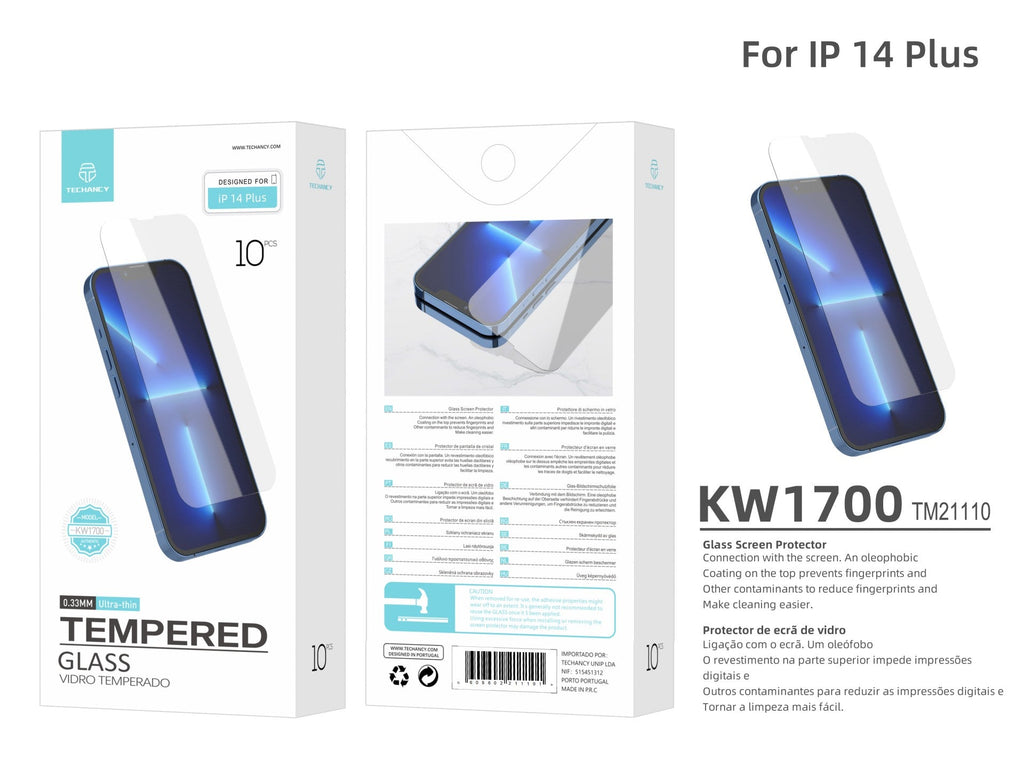 Techancy Película de Vidro Temperado  para iPhone 14 Pro KW1700 , 0.33MM, Anti-riscos, Alta Transparência, Fácil Aplicação