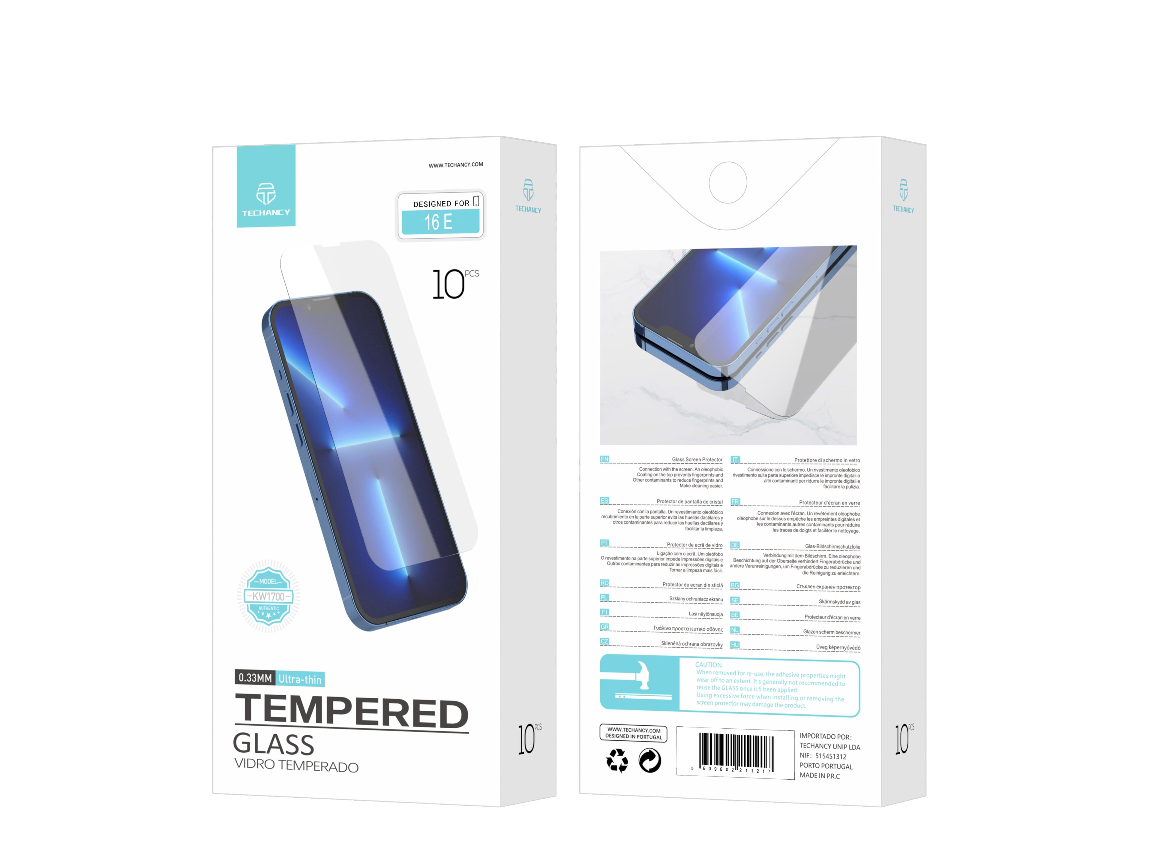 Techancy Pelicula de Vidro para iPhone 16 e KW1700 0.33mm Ultra Fina 9H Anti Impressao Protecao Transparente