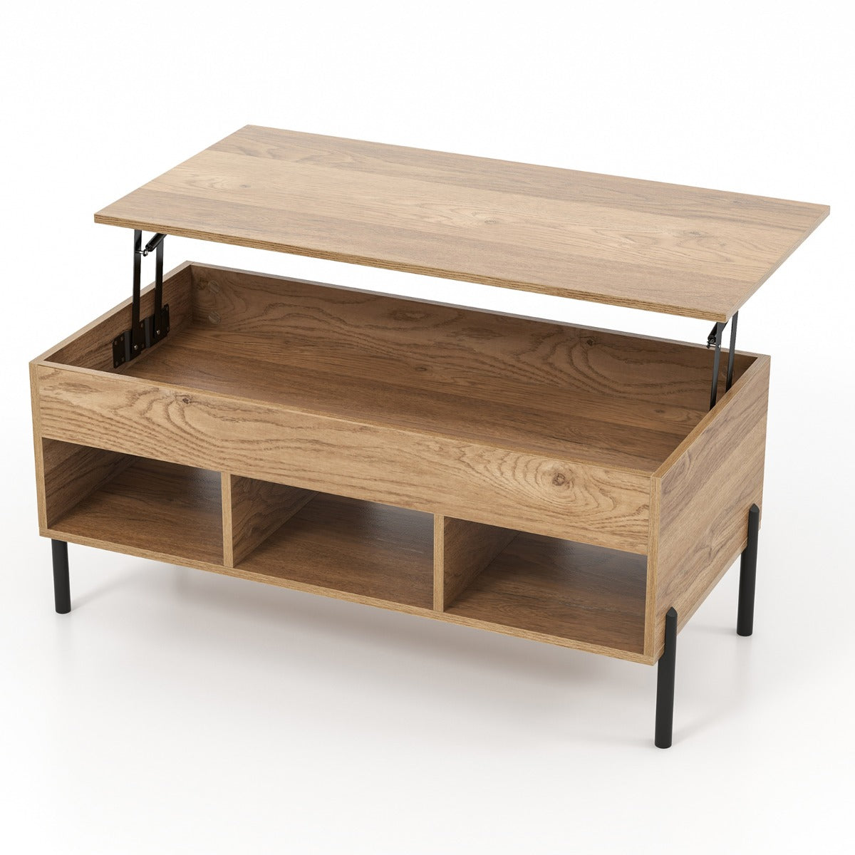 NNECW Lift Top Coffee Table with Hidden Compartment & 3 Open Cubbies